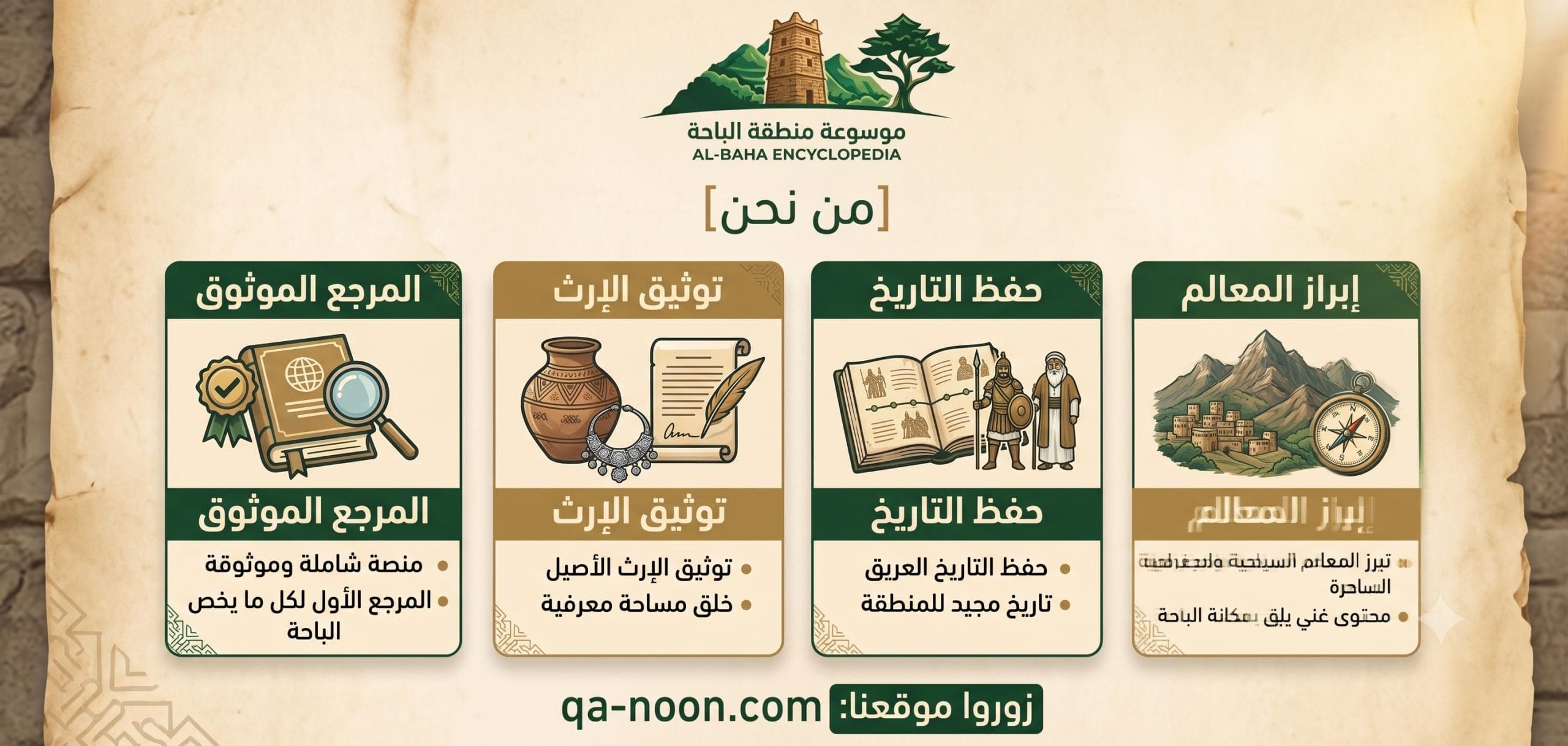 من نحن موسوعة منطقة الباحة هي منصة رقمية ثقافية وتاريخية لمنطقة الباحة